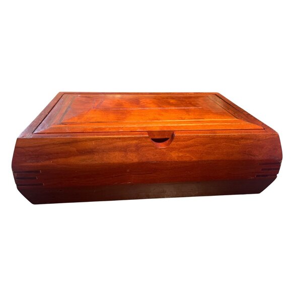 Vtg Wooden Inlayed Beveled Lid Storage Box - Picture 1 of 9